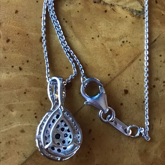 Natural Blue Sapphire Sterling Silver Teardrop Necklace - Picture 5 of 8